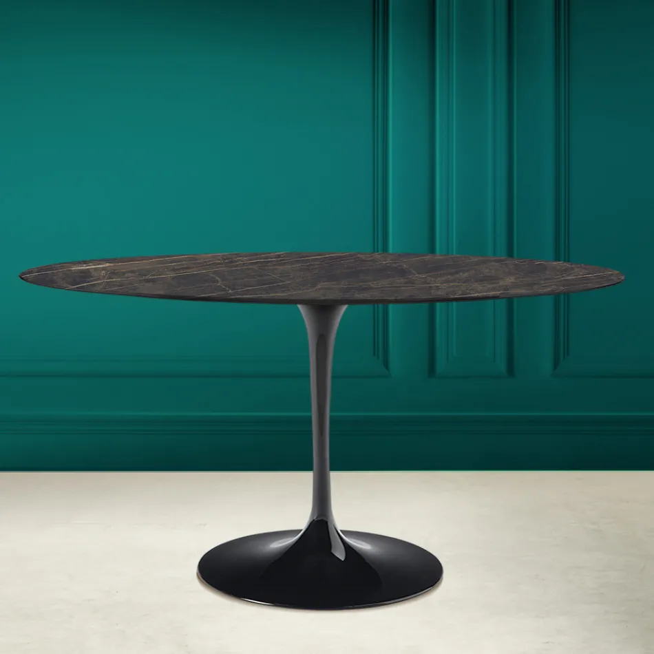 Tavolo Tulip Eero Saarinen H 73 Ovale in Ceramica Noir Desire Made in Italy - Scarlet Viadurini