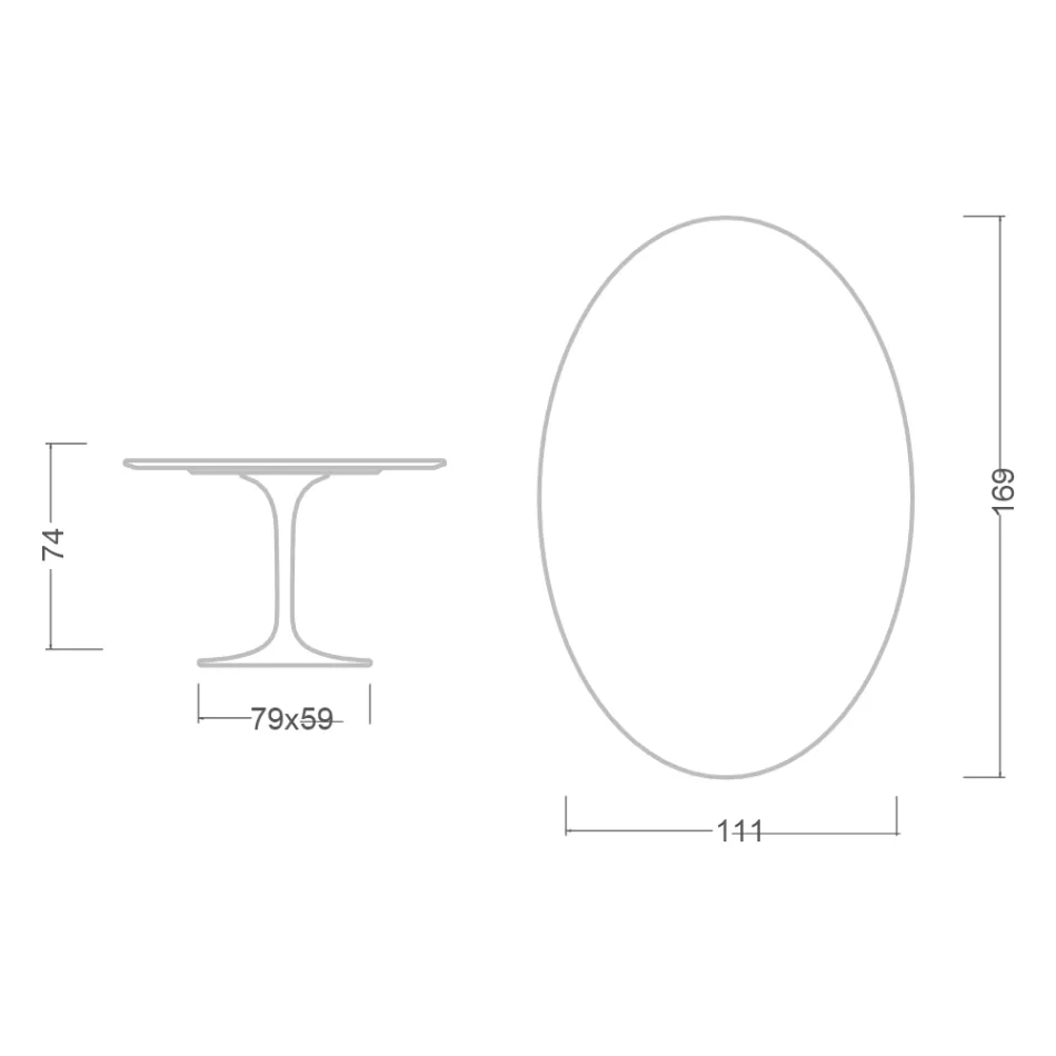 Tavolo Tulip Eero Saarinen H 73 Ovale in Ceramica Rem Made in Italy - Scarlet Viadurini