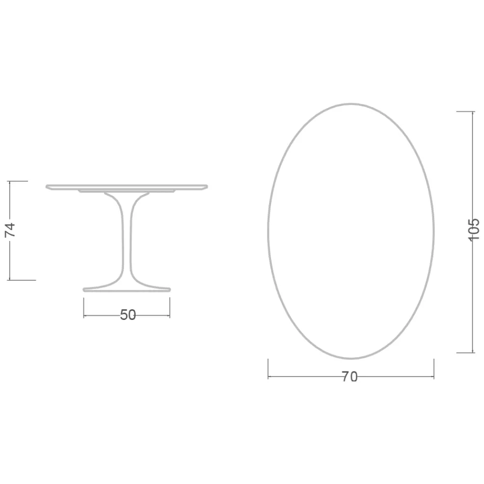 Tavolo Tulip Eero Saarinen H 73 Ovale in Ceramica Rem Made in Italy - Scarlet Viadurini