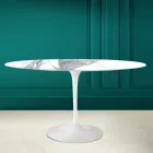 Tavolo Tulip Eero Saarinen H 73 Ovale in Ceramica Statuario Altissimo Made in Italy - Scarlet Viadurini
