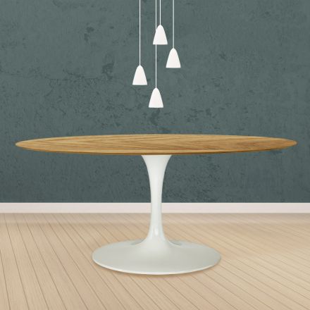 Tavolo Tulip Eero Saarinen H 73 Ovale in Rovere Naturale Made in Italy - Scarlet Viadurini