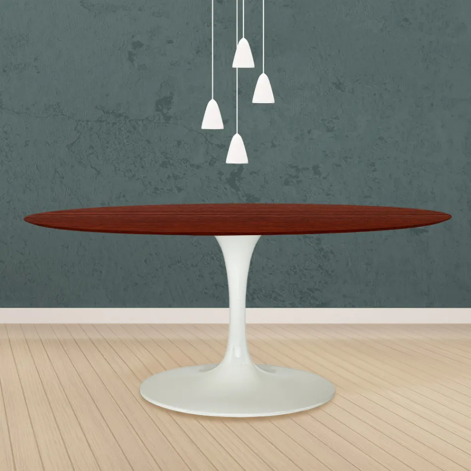Tavolo Tulip Eero Saarinen H 73 Ovale in Rovere Tinto Palissandro Made in Italy - Scarlet Viadurini