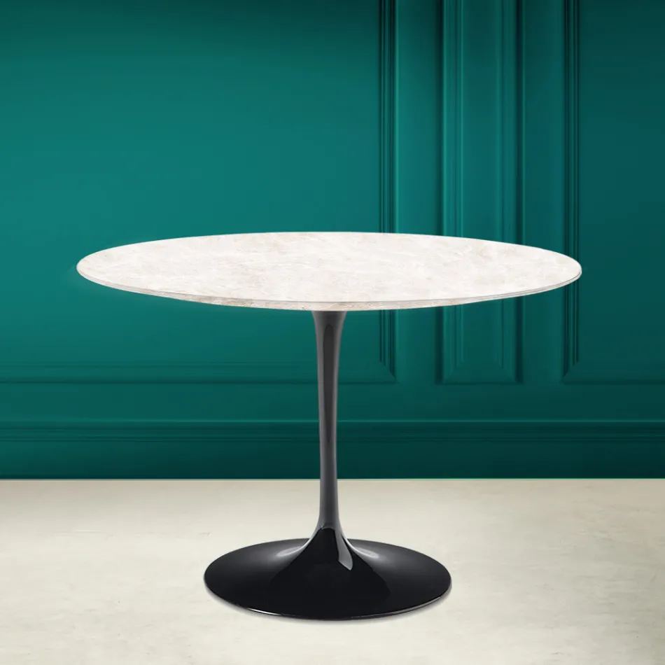 Tavolo Tulip Eero Saarinen H 73 Rotondo in Ceramica Diamond Cream Made in Italy - Scarlet Viadurini