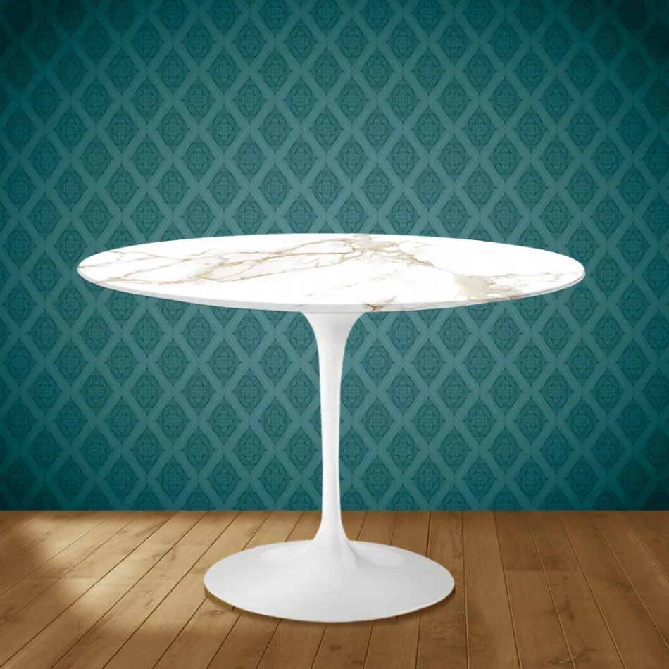 Tavolo Tulip Eero Saarinen H 73 Rotondo in Ceramica Entzo Made in Italy - Scarlet Viadurini