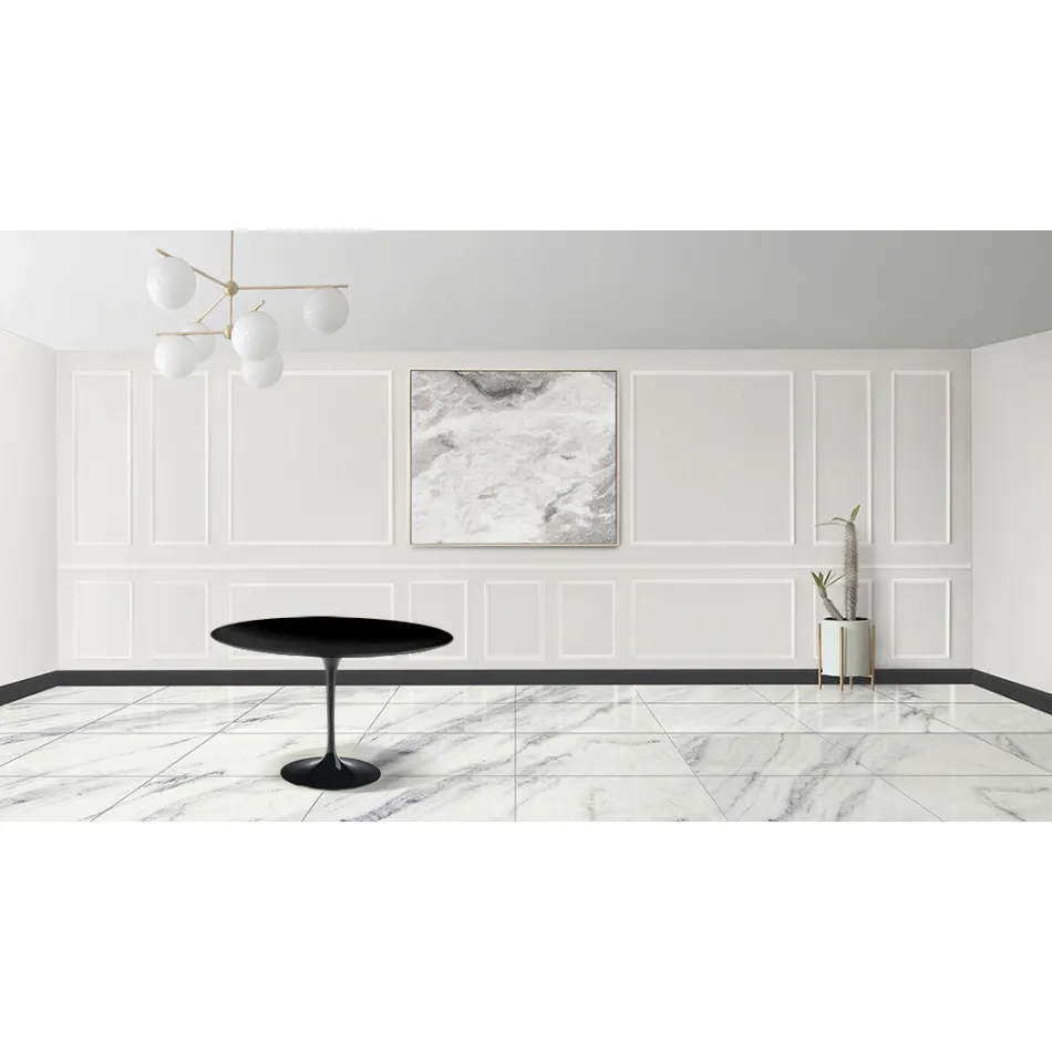 Tavolo Tulip Eero Saarinen H 73 Rotondo in Laminato Liquido Nero Made in Italy - Scarlet Viadurini