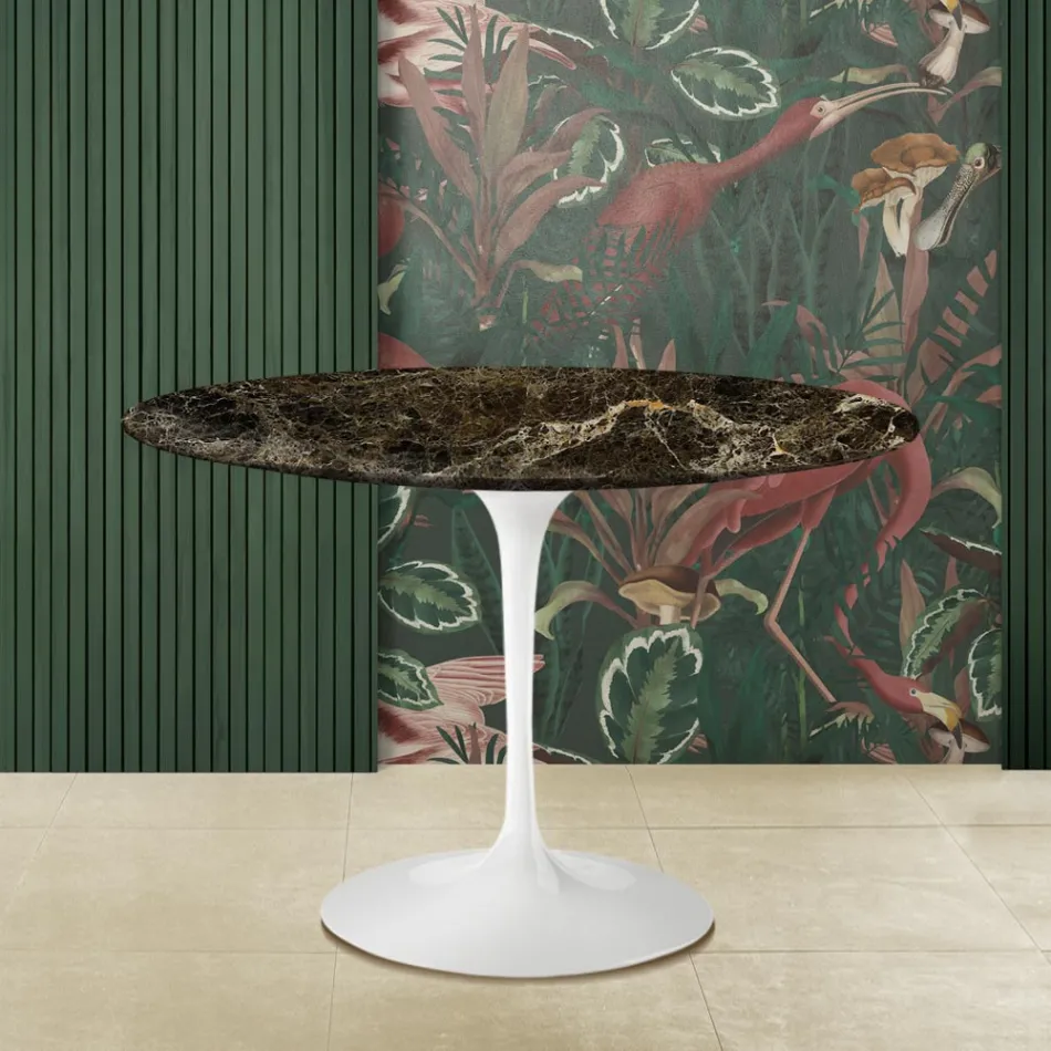 Tavolo Tulip Eero Saarinen H 73 Rotondo in Marmo Emperador Dark Made in Italy - Scarlet Viadurini