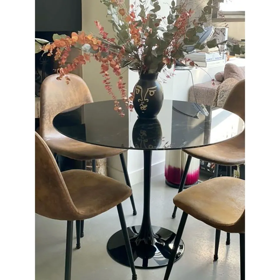 Tavolo Tulip Eero Saarinen H 73 Rotondo in Marmo Nero Marquinia Made in Italy - Scarlet Viadurini