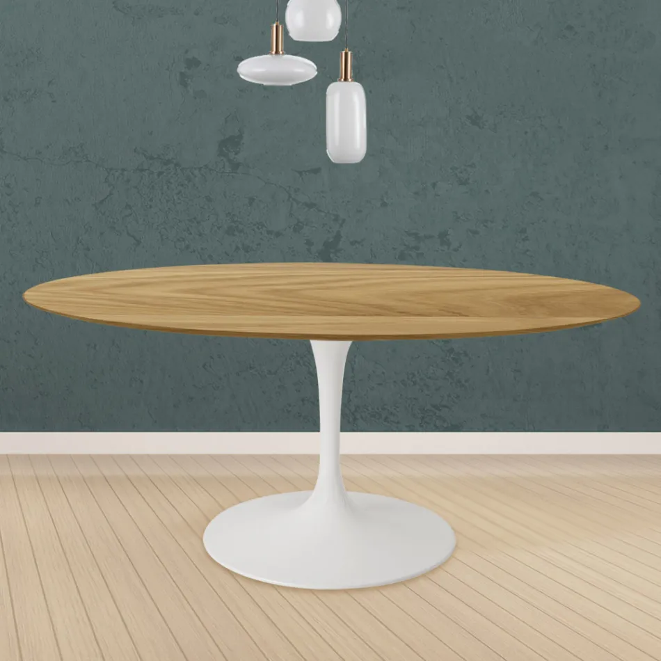 Tavolo Tulip Eero Saarinen H 73 Rotondo in Rovere Naturale Made in Italy - Scarlet Viadurini