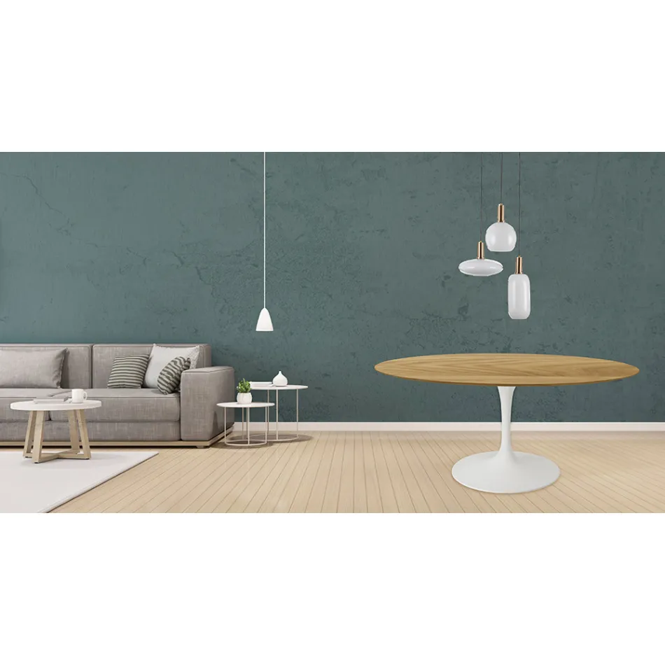 Tavolo Tulip Eero Saarinen H 73 Rotondo in Rovere Naturale Made in Italy - Scarlet Viadurini