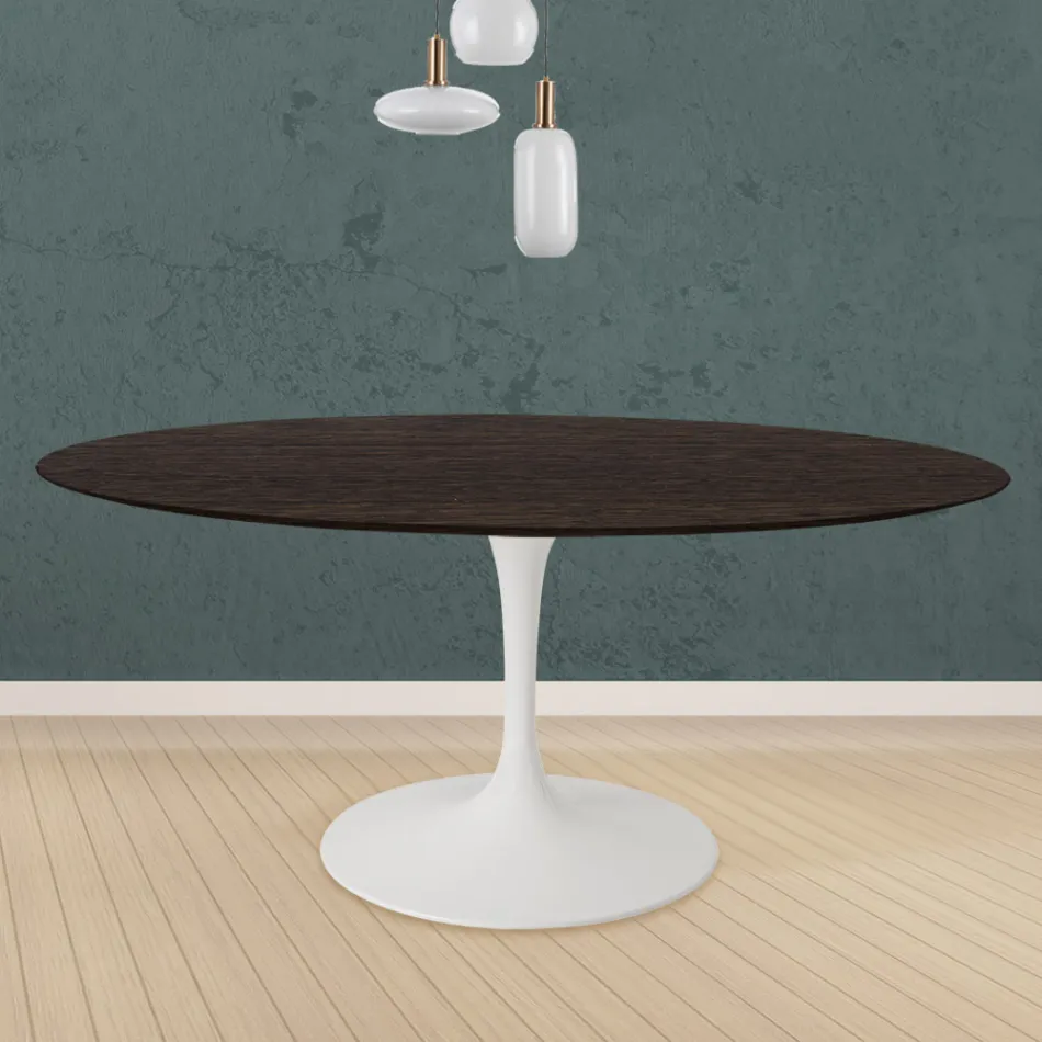 Tavolo Tulip Eero Saarinen H 73 Rotondo in Rovere Tinto Moka Made in Italy - Scarlet Viadurini