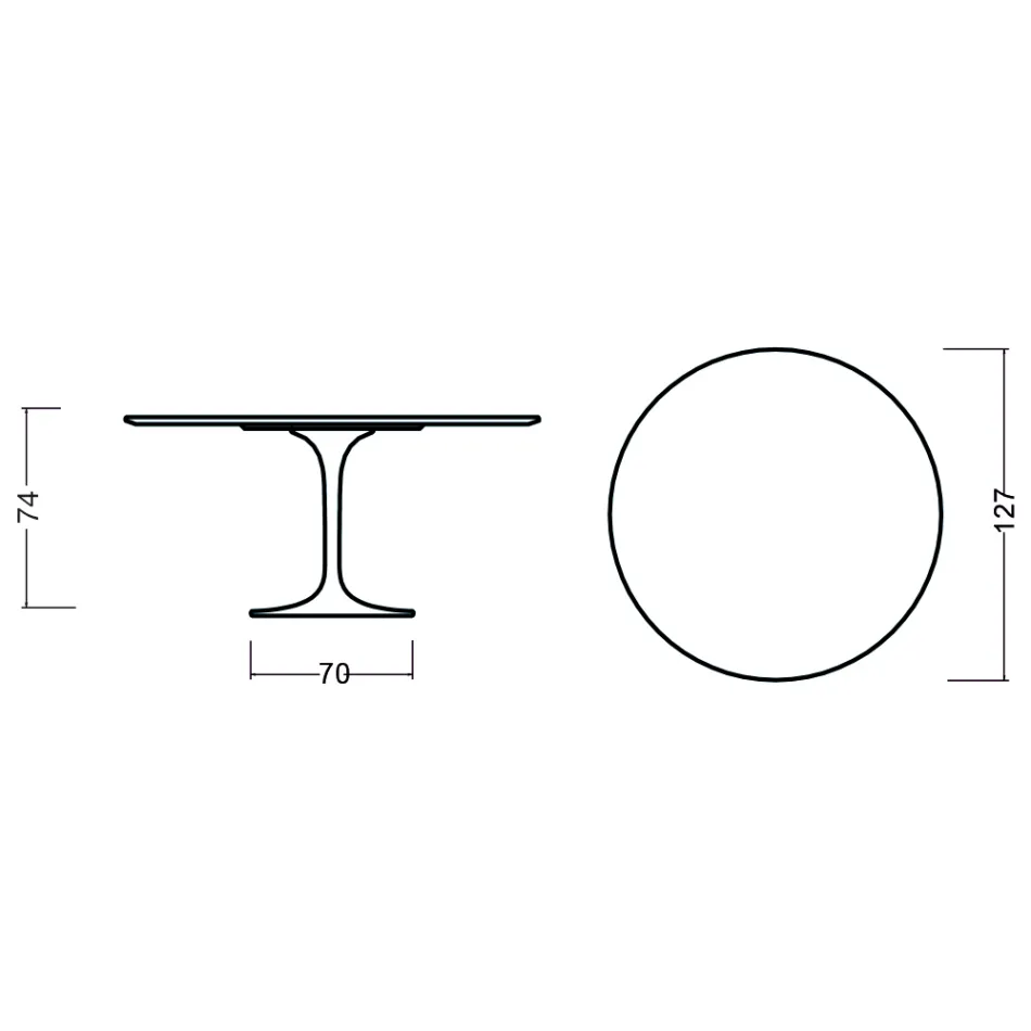 Tavolo Tulip Eero Saarinen H 73 Rotondo in Rovere Tinto Nero Made in Italy - Scarlet Viadurini