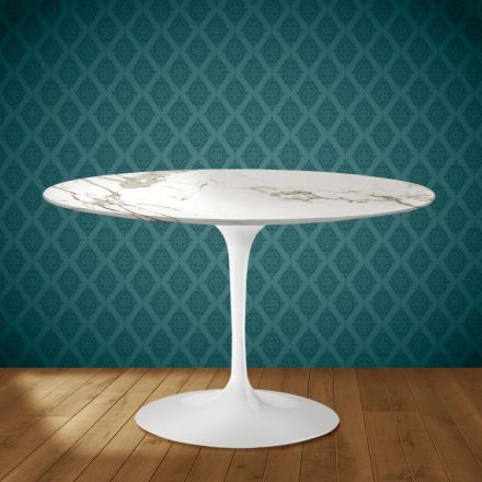 Tavolo Tulip Eero Saarinen H 74 in Ceramica Aura 22 Made in Italy - Scarlet Viadurini