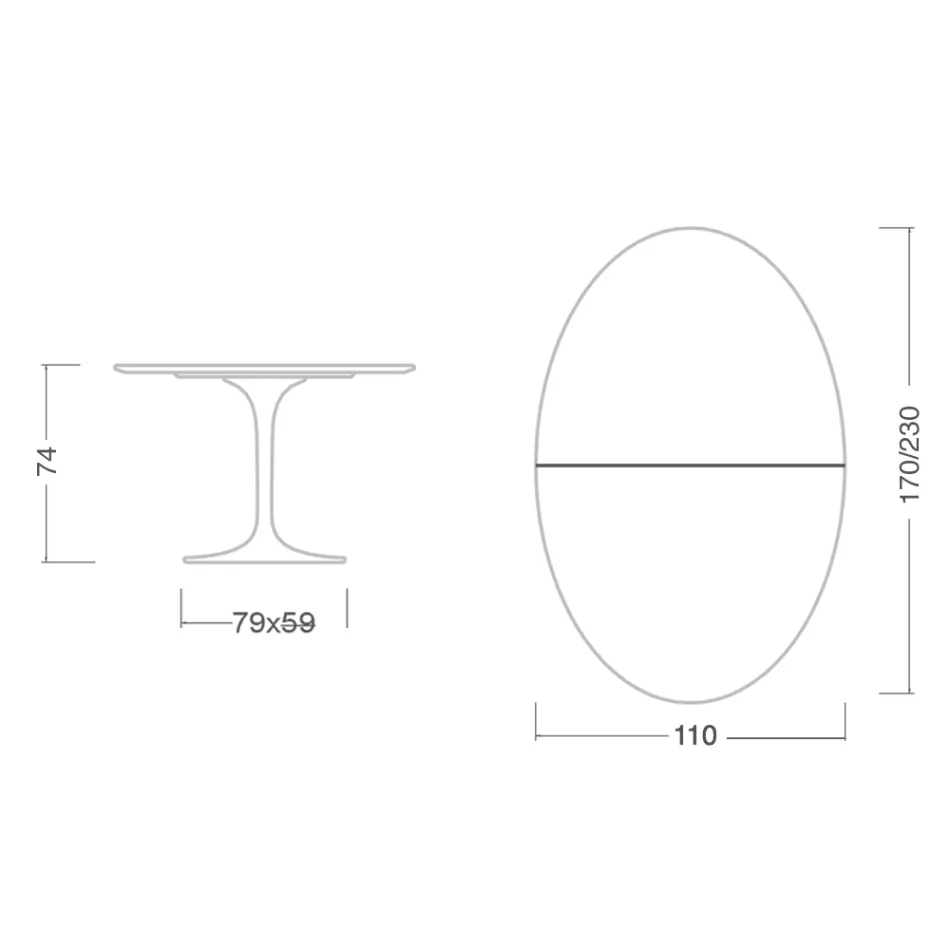 Tavolo Tulip Eero Saarinen H 74 Ovale Allungabile in Laminato Liquido Bianco - Scarlet Viadurini