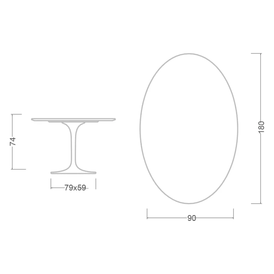 Tavolo Tulip Eero Saarinen H 74 Ovale in Ceramica Aura 22 Made in Italy - Scarlet Viadurini