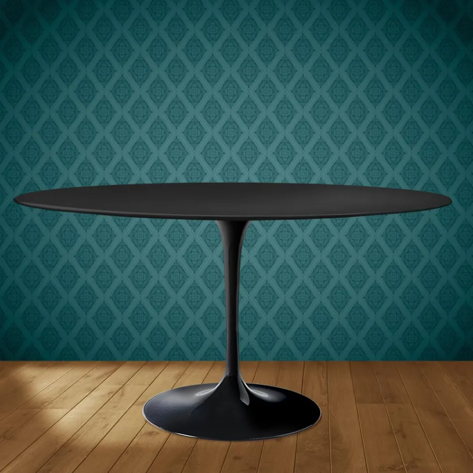 Tavolo Tulip Eero Saarinen H 74 Ovale in Ceramica Domoos Made in Italy - Scarlet Viadurini