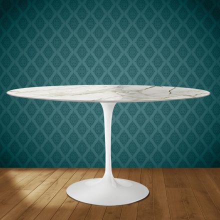 Tavolo Tulip Eero Saarinen H 74 Ovale in Ceramica Lucid Made in Italy - Scarlet Viadurini