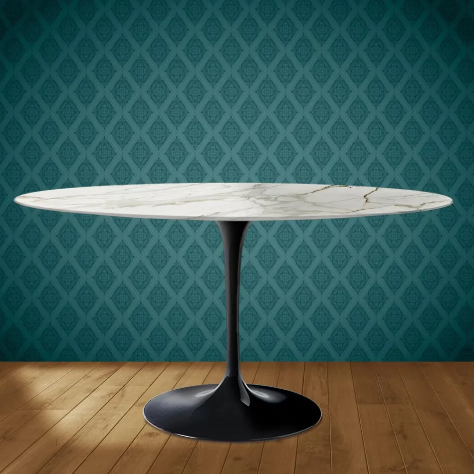 Tavolo Tulip Eero Saarinen H 74 Ovale in Ceramica Lucid Made in Italy - Scarlet Viadurini