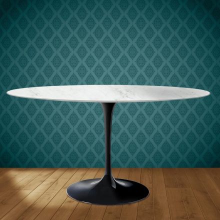 Tavolo Tulip Eero Saarinen H 74 Ovale in Ceramica Salina Made in Italy - Scarlet Viadurini