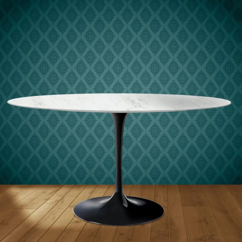 Tavolo Tulip Eero Saarinen H 74 Ovale in Ceramica Salina Made in Italy - Scarlet Viadurini