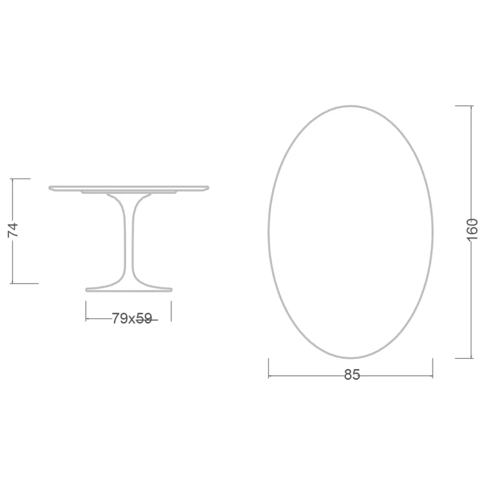 Tavolo Tulip Eero Saarinen H 74 Ovale in Ceramica Somnia Made in Italy - Scarlet Viadurini