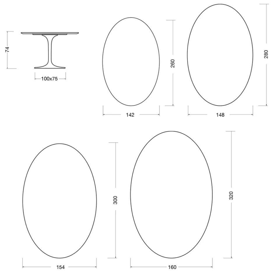 Tavolo Tulip Eero Saarinen H 74 Ovale in laminato Liquido Made in Italy - Scarlet Viadurini