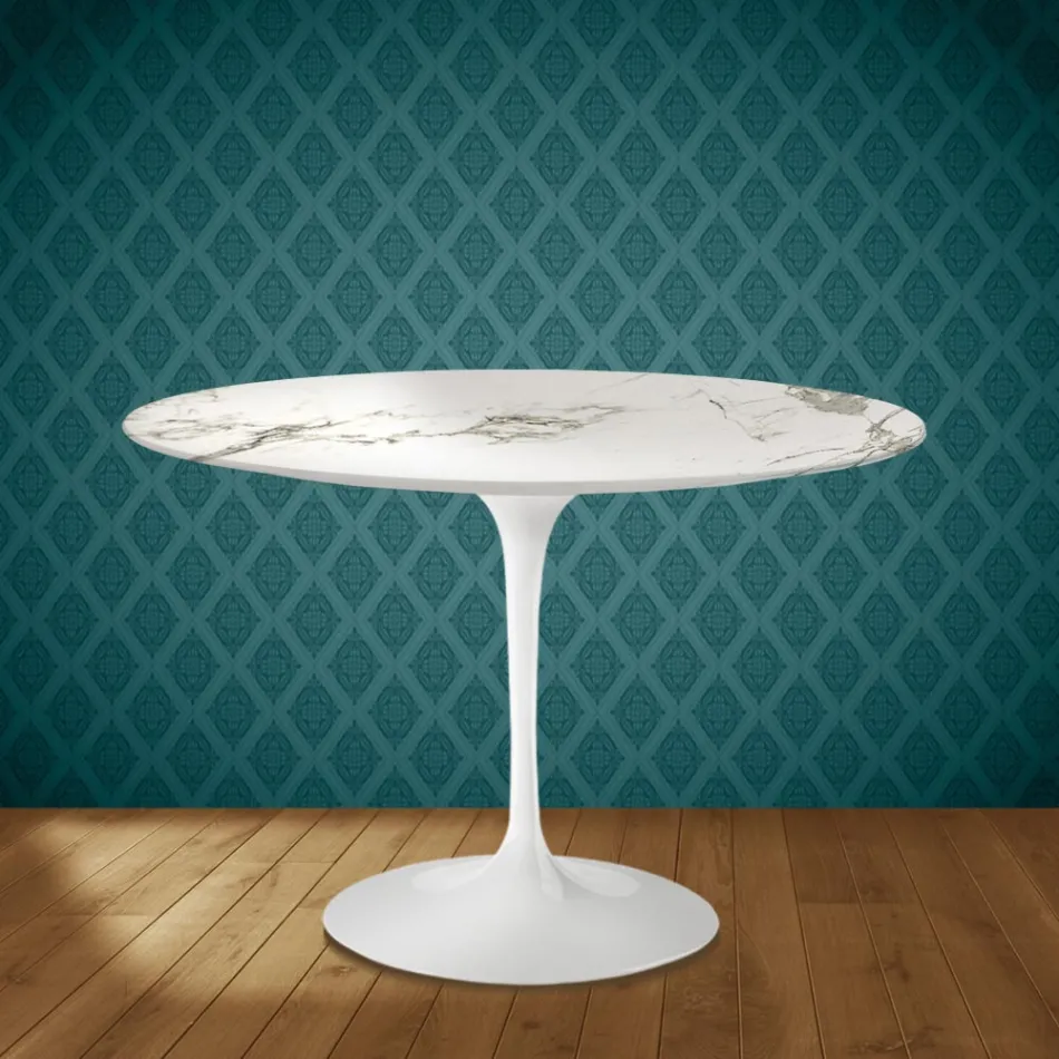 Tavolo Tulip Eero Saarinen H 74 Rotondo in Ceramica Aura 22 Made in Italy - Scarlet Viadurini