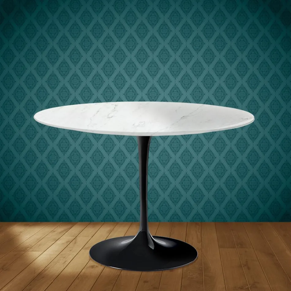 Tavolo Tulip Eero Saarinen H 74 Rotondo in Ceramica Salina Made in Italy - Scarlet Viadurini