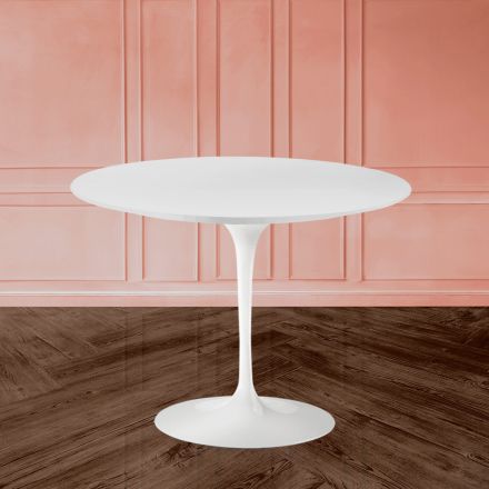 Tavolo Tulip Eero Sarinen H 73 con Piano in Laminato Liquido Bianco Made in Italy - Scarlet Viadurini