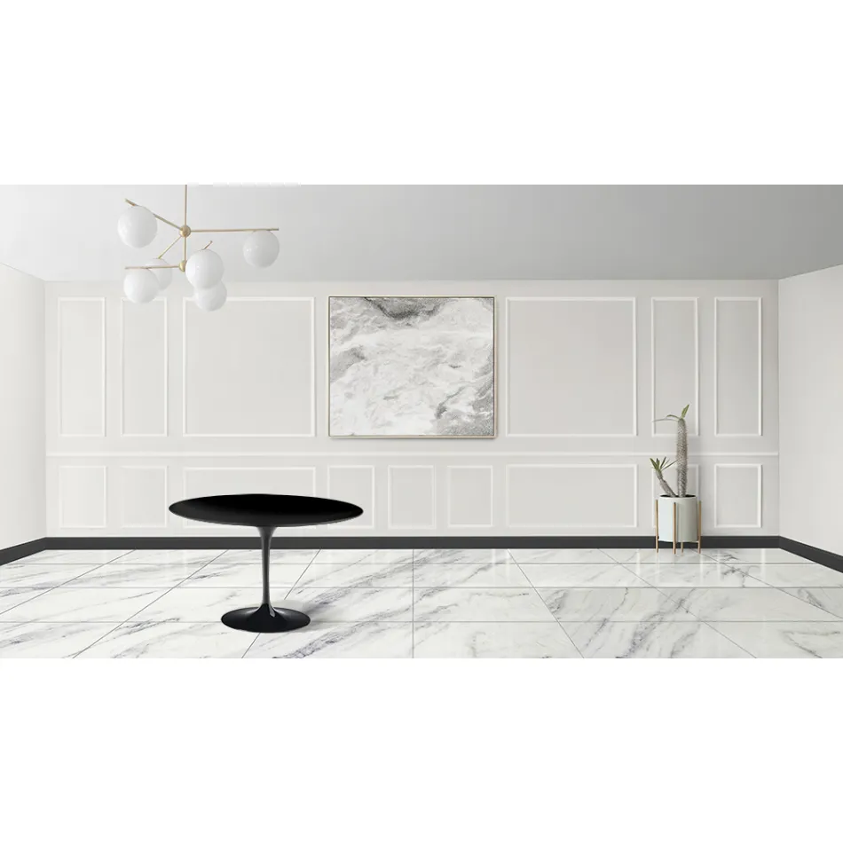 Tavolo Tulip Eero Sarinen H 73 con Piano in Laminato Liquido Nero Made in Italy - Scarlet Viadurini