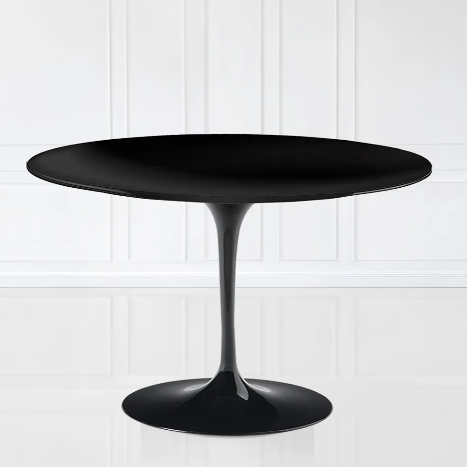 Tavolo Tulip Eero Sarinen H 73 con Piano in MDF Laminato Liquido Nero - Scarlet Viadurini