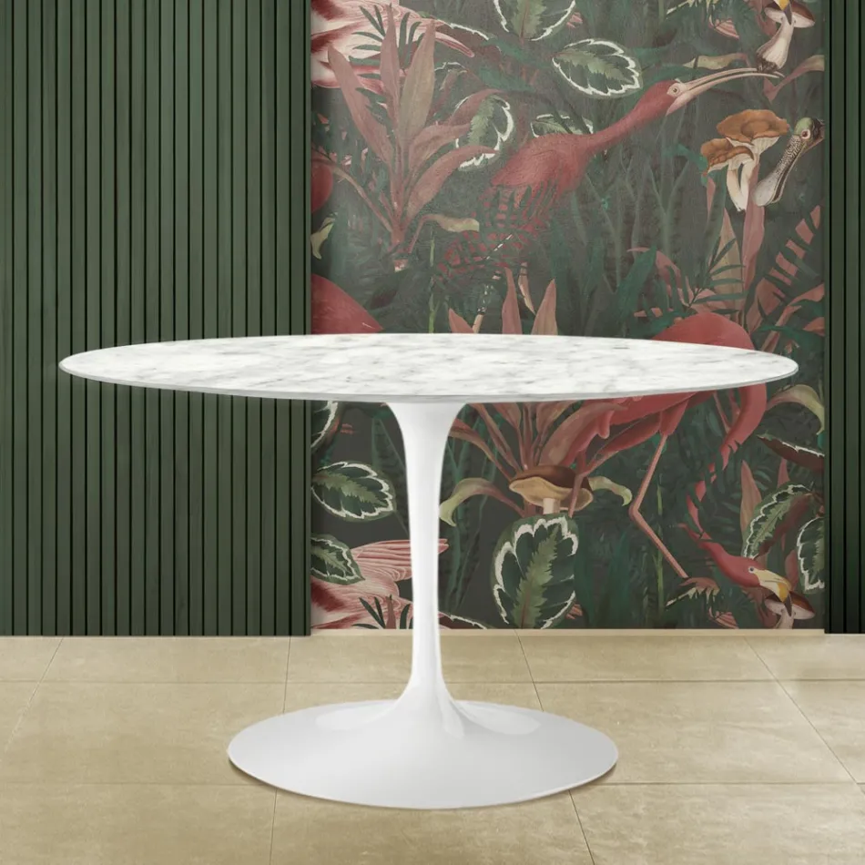 Tavolo Tulip Saarinen H 73 con Piano Ovale in Marmo di Carrara Made in Italy - Scarlet Viadurini