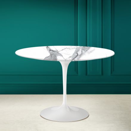 Tavolo Tulip Saarinen H 73 Rotondo in Ceramica Statuario Altissimo Made in Italy - Scarlet Viadurini