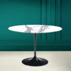 Tavolo Tulip Saarinen H 73 Rotondo in Ceramica Statuario Altissimo Made in Italy - Scarlet Viadurini