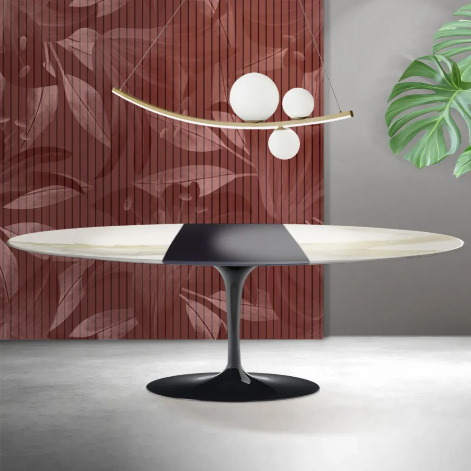Tavolo Tulip Saarinen H 74 cm Allungabile in Ceramica Florim Calacatta Gold Opaco - Scarlet Viadurini