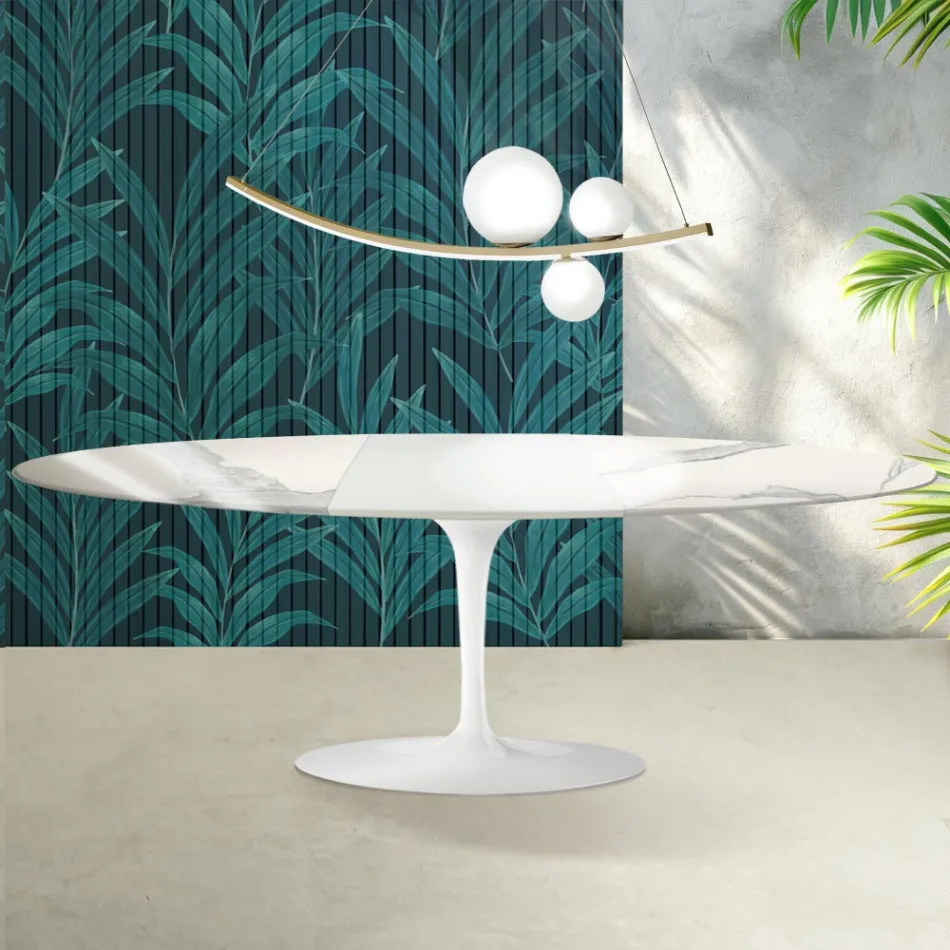 Tavolo Tulip Saarinen H 74 cm Allungabile in Ceramica Florim Statuario Lucido - Scarlet Viadurini