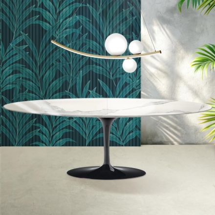 Tavolo Tulip Saarinen H 74 cm Allungabile in Ceramica Florim Statuario Lucido - Scarlet Viadurini
