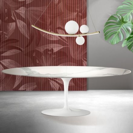 Tavolo Tulip Saarinen H 74 cm Allungabile in Ceramica Florim Statuario Opaco - Scarlet Viadurini
