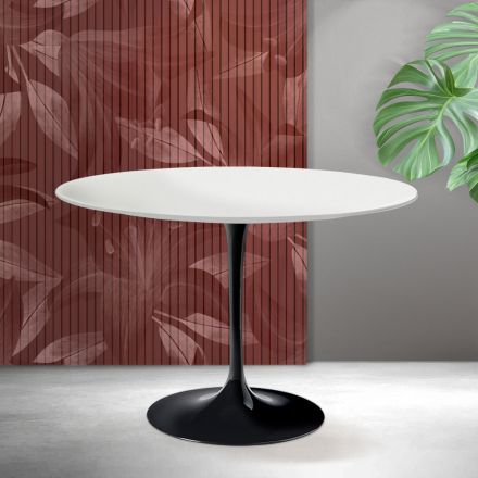 Tavolo Tulip Saarinen H 74 cm in Ceramica Florim Bianca Opaca - Scarlet Viadurini