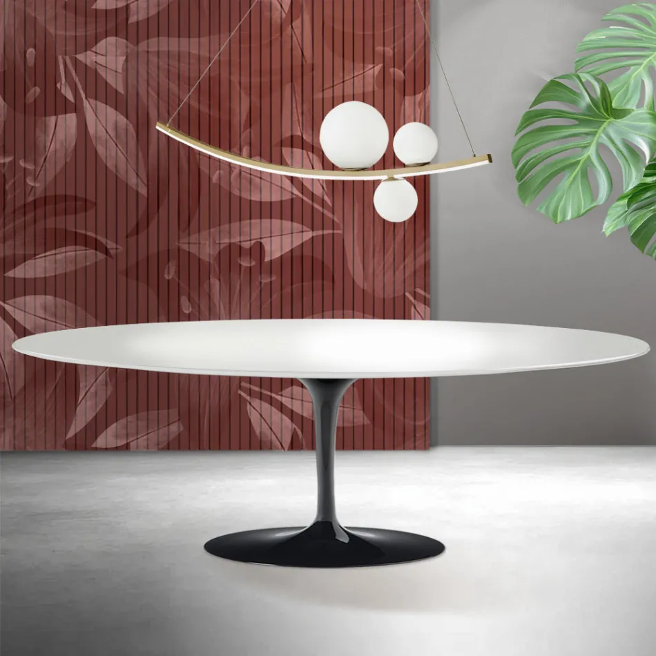 Tavolo Tulip Saarinen H 74 cm in Ceramica Florim Bianca - Scarlet Viadurini