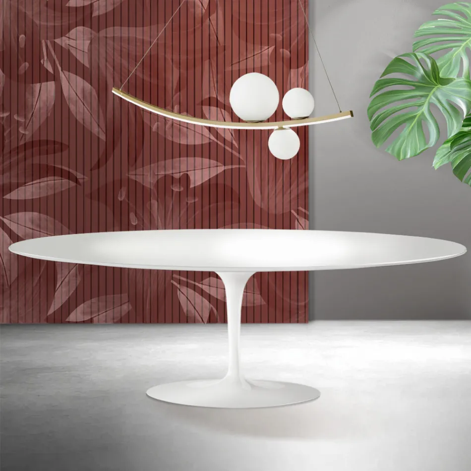 Tavolo Tulip Saarinen H 74 cm in Ceramica Florim Bianca - Scarlet Viadurini