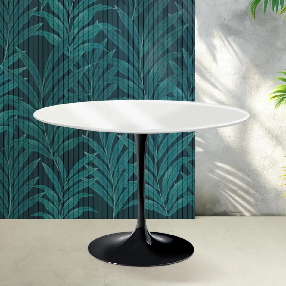 Tavolo Tulip Saarinen H 74 cm in Ceramica Florim Bianco Lucido - Scarlet Viadurini