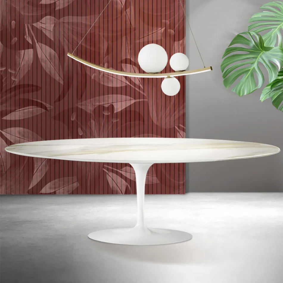 Tavolo Tulip Saarinen H 74 cm in Ceramica Florim Calacatta Gold Opaco - Scarlet Viadurini