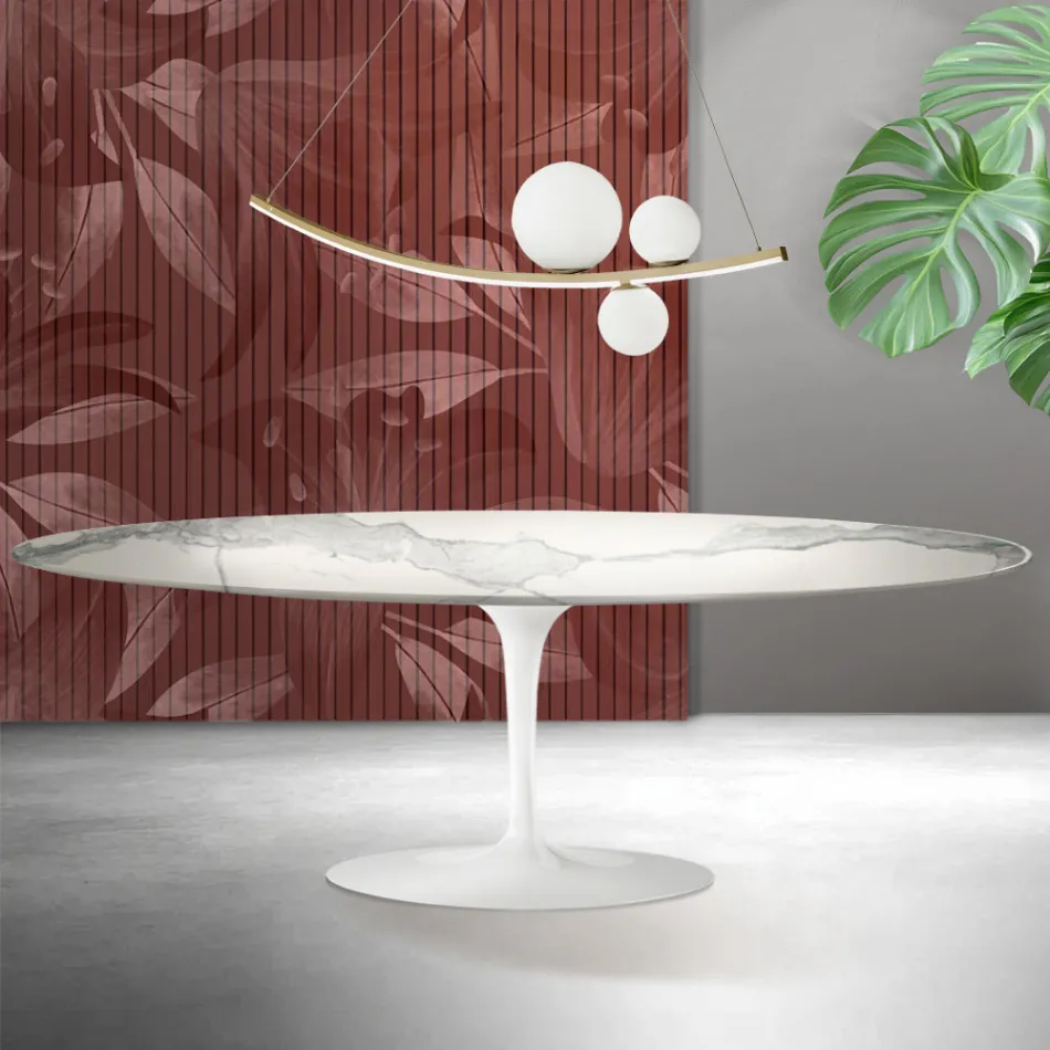 Tavolo Tulip Saarinen H 74 cm in Ceramica Florim Statuario Opaco - Scarlet Viadurini
