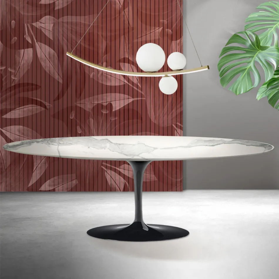 Tavolo Tulip Saarinen H 74 cm in Ceramica Florim Statuario Opaco - Scarlet Viadurini