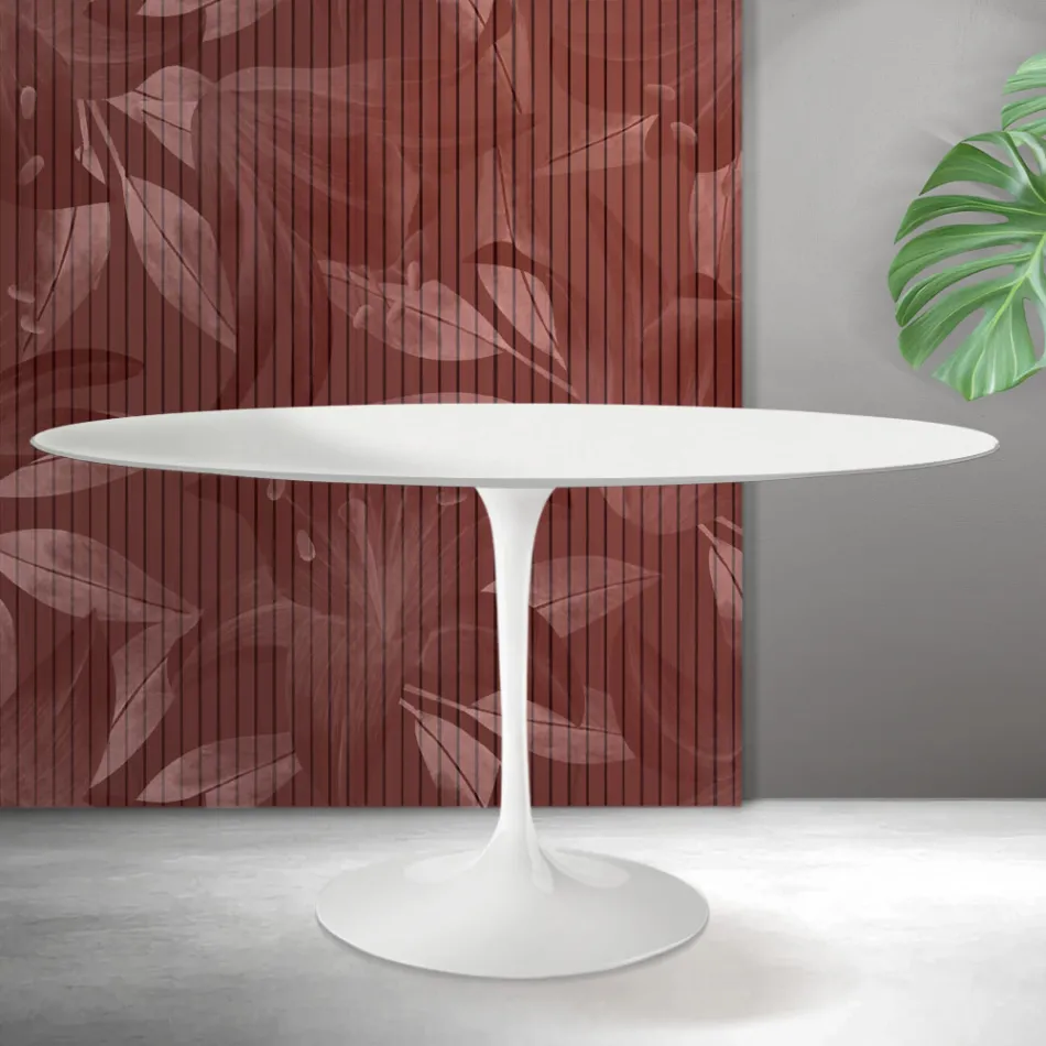 Tavolo Tulip Saarinen H 74 cm Rotondo in Ceramica Florim Bianca - Scarlet Viadurini