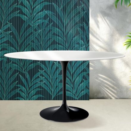 Tavolo Tulip Saarinen H 74 cm Rotondo in Ceramica Florim Bianco Lucido - Scarlet Viadurini