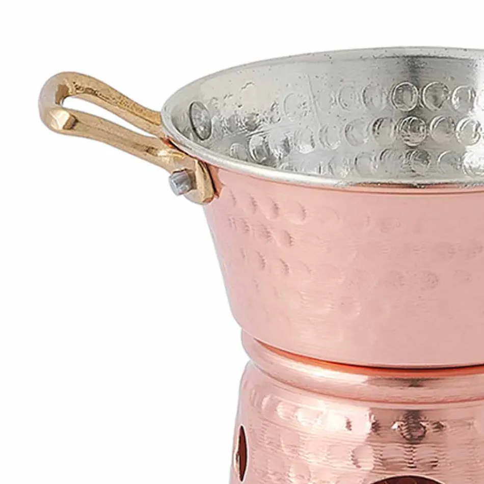 Tegamino per Salsa in Rame Stagnato a Mano con Manici e Base 14 cm - Gianmatteo Viadurini