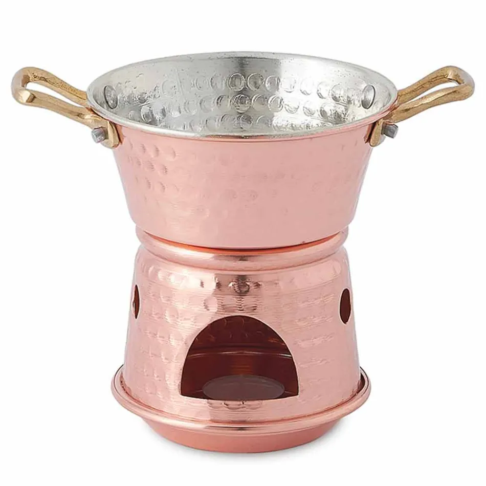 Tegamino per Salsa in Rame Stagnato a Mano con Manici e Base 14 cm - Gianmatteo Viadurini
