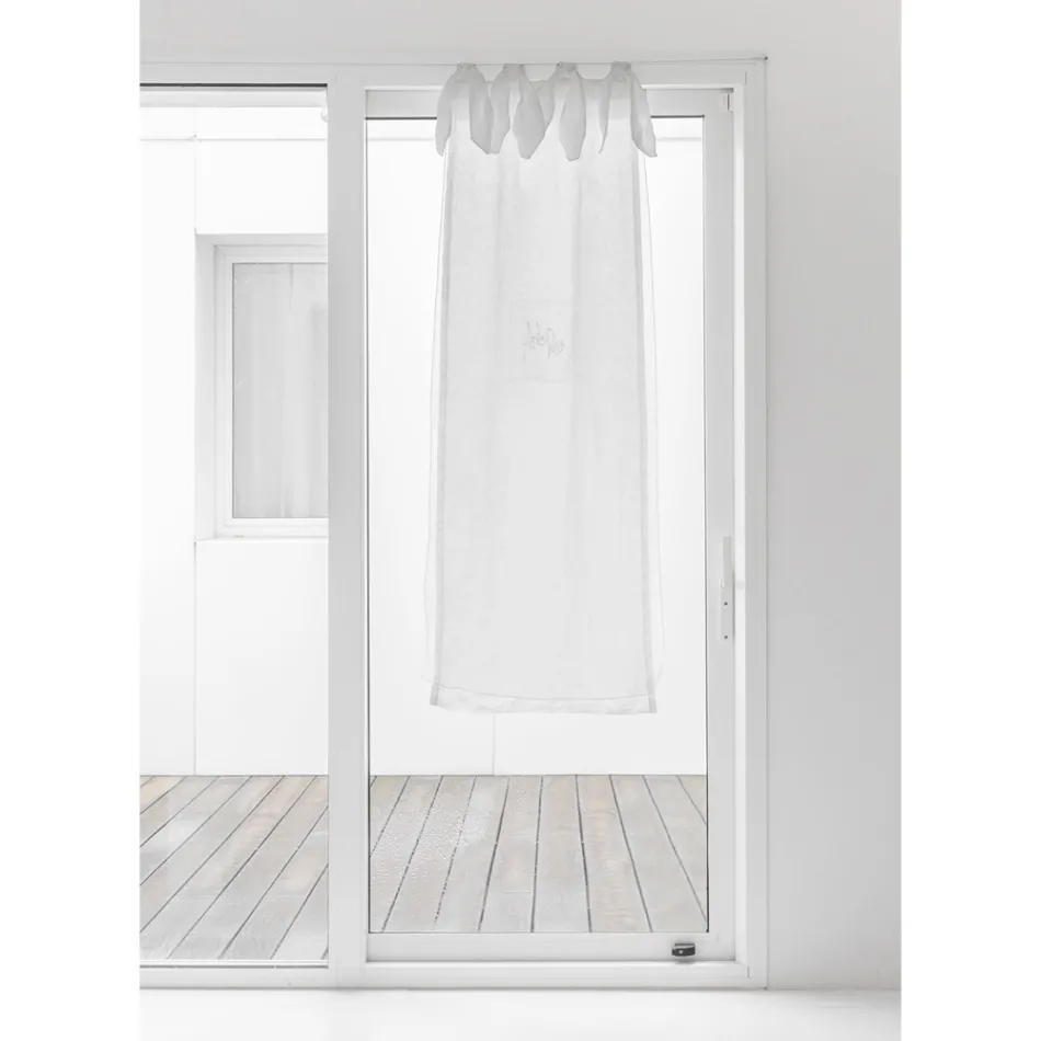 Tenda a Vetro con Garza di Lino e Organza Bianca Design Elegante - Tapioca Viadurini