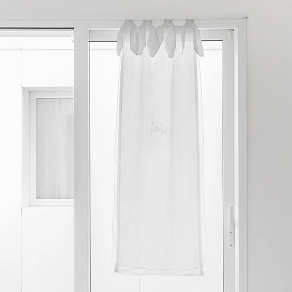 Tenda a Vetro con Garza di Lino e Organza Bianca Design Elegante - Tapioca Viadurini